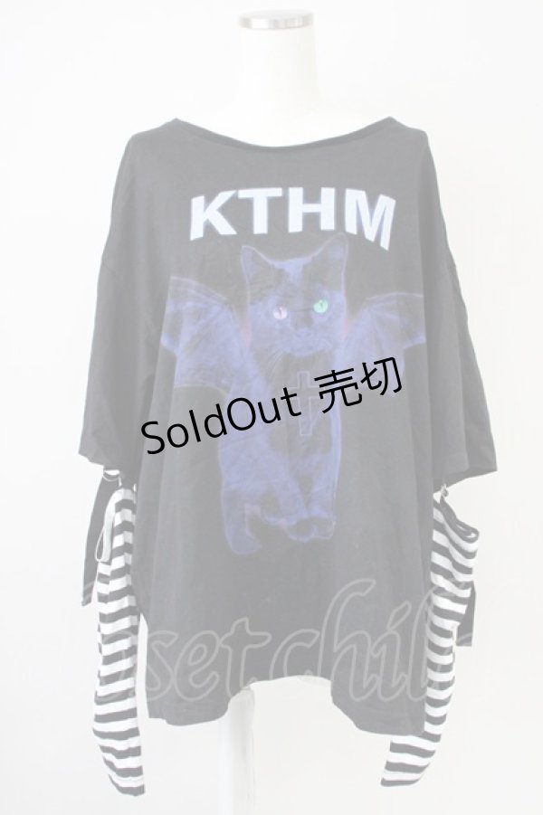 画像1: Amilige / KTHMアームウォーマー付きTシャツ  黒Ｘ白Ｘ青 T-25-03-17-005-PU-TO-SA-ZT (1)