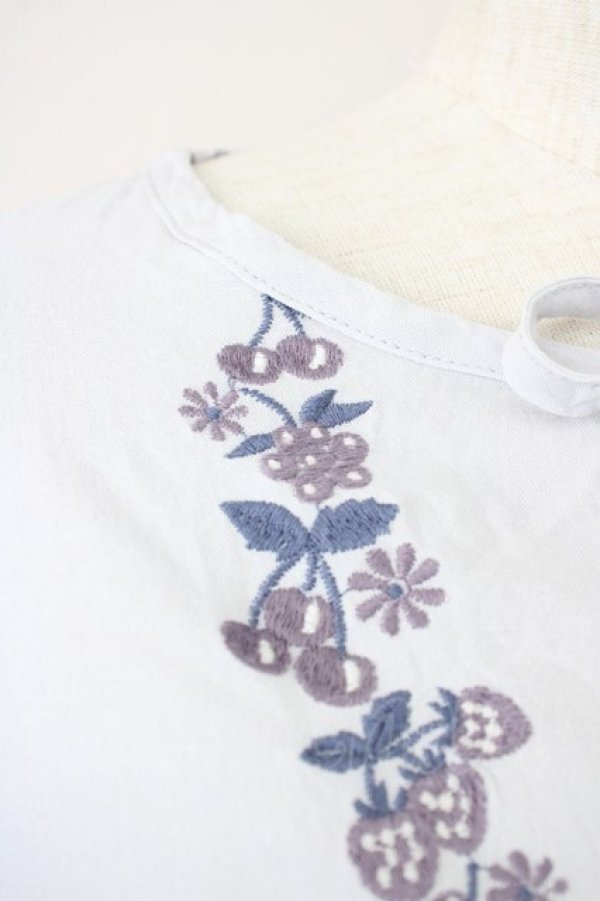 画像5: Fi.n.t / ヨークフルーツ刺繍ブラウス  サックス T-25-03-17-006-CA-BL-SA-ZI (5)