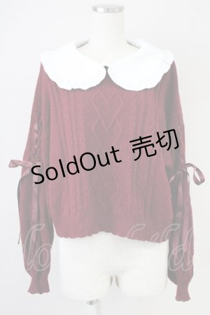 画像: Secret Honey / 袖編み上げニットトップス  ボルドーＸ白 T-25-03-17-011-CA-TO-SA-ZT