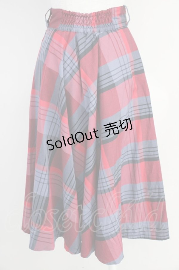 画像2: an another angelus / ビッグチェックフレアースカート  赤Ｘグレーチェック T-25-03-19-036-CA-SK-HD-ZT375 (2)