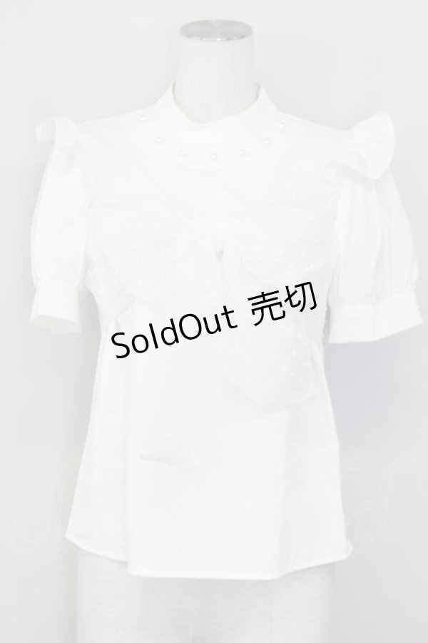 画像1: 【SALE】Ank Rouge / パール付きハイネックブラウス M ホワイト T-25-03-20-001-CA-BL-SA-ZT001 (1)