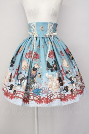 画像: ALICE and the PIRATES / クリスの百鬼夜行〜宵に咲き誇る妖の華〜柄ハイウエストスカート  孔雀青 T-25-03-20-018-PA-SK-SA-ZT058