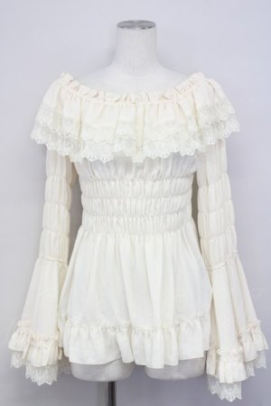 画像: ATELIER PIERROT / Shirring princess sleeve blouse  アイボリー T-25-03-20-005-EL-BL-SA-ZT001