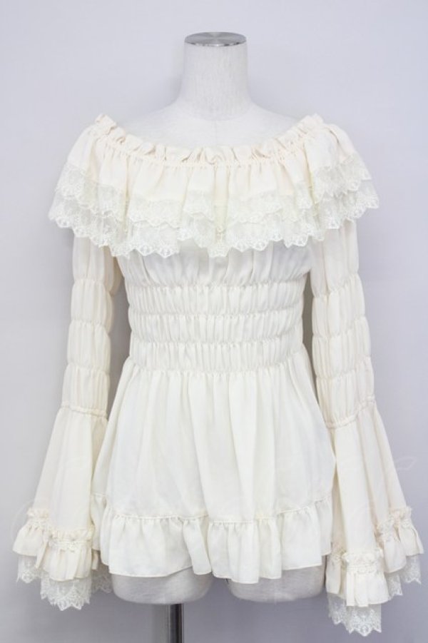 画像1: ATELIER PIERROT / Shirring princess sleeve blouse  アイボリー T-25-03-20-005-EL-BL-SA-ZT001 (1)