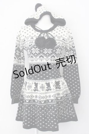 画像: Tralala / クマノルディック柄ニットワンピース  ブラック T-25-03-20-012-LO-OP-SA-ZT