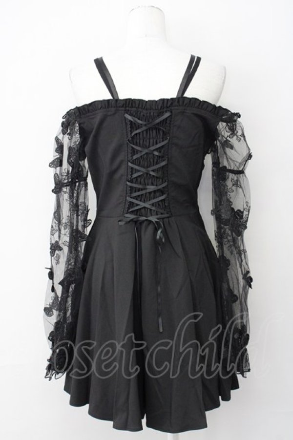 画像2: DARK IN LOVE / Gothic Sexy Off-Shoulder Lacey Sleeves Dress L ブラック T-25-03-20-013-PU-OP-SA-ZT001 (2)