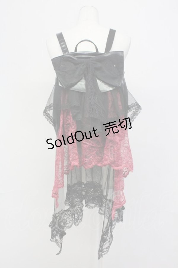 画像2: MR corset / リボンレースリュック  黒Ｘボルドー T-25-03-21-020-PU-BG-SA-ZT (2)