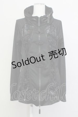画像: Qutie Frash / 和柄メッシュ編み上げチャイナパーカー  黒 T-25-03-21-009-QU-TO-SA-ZT