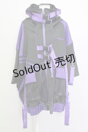 画像: REFLEM / サイバー切り替えボリュームネック半袖ジャージパーカー  黒Ｘ紫 T-25-03-21-010-PU-TO-SA-ZI