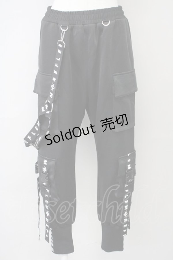 画像1: REFLEM / ハーネスロゴベルトカーゴパンツ  黒Ｘ白 T-25-03-26-033-PU-PA-SA-ZI (1)