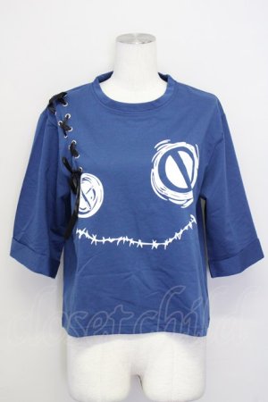 画像: NieR Clothing / 編み下げNieRちゃん半袖カットソー  青Ｘ黒 T-25-03-26-006-PU-TO-SA-ZI