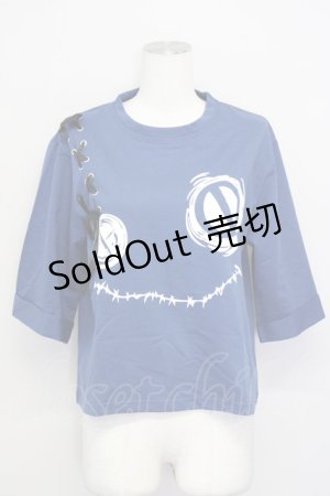 画像: NieR Clothing / 編み下げNieRちゃん半袖カットソー  青Ｘ黒 T-25-03-26-006-PU-TO-SA-ZI