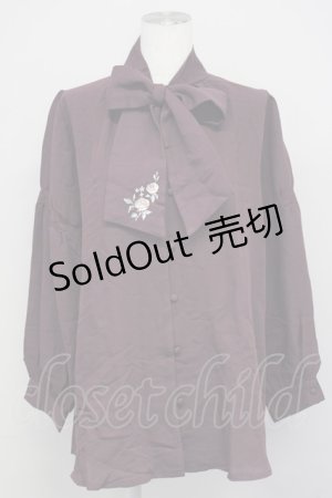 画像: axes femme / 刺繍入りリボンロングブラウス M ワイン T-25-03-26-007-AX-BL-SA-ZT