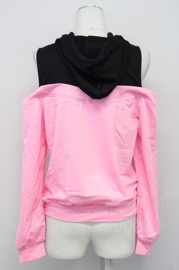 画像2: NieR Clothing / フード付きオフショルカットソー  ピンクＸ黒 T-25-03-26-008-PU-TO-SA-ZI (2)