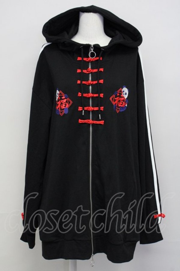 画像1: LISTEN FLAVOR / パンダチャイナジップパーカー  黒ｘ赤ｘ白 T-25-03-26-012-PU-TO-SA-ZI (1)