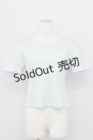 画像: PINK HOUSE CHELSEA / ギンガムチェック切り替え半袖トップス  サックスＸ白 T-25-03-27-003-EL-TO-SA-ZI