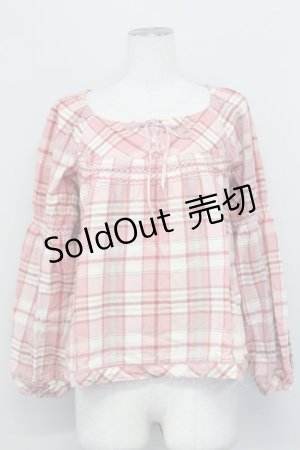 画像: PINK HOUSE / チェックスクウェア刺繍入りネックネルシャツ  ピンク T-25-03-27-005-LO-BL-SA-ZT