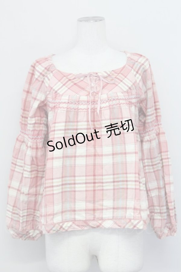 画像1: PINK HOUSE / チェックスクウェア刺繍入りネックネルシャツ  ピンク T-25-03-27-005-LO-BL-SA-ZT (1)