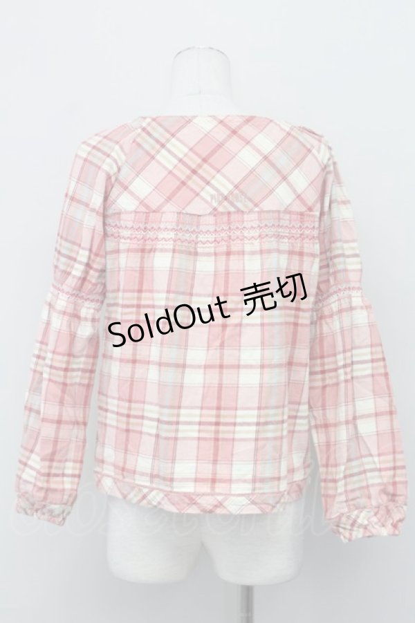 画像2: PINK HOUSE / チェックスクウェア刺繍入りネックネルシャツ  ピンク T-25-03-27-005-LO-BL-SA-ZT (2)