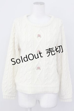 画像: Fi.n.t / ローズ刺繍ケーブルニット  オフホワイト T-25-03-30-001-CA-TO-SA-ZT