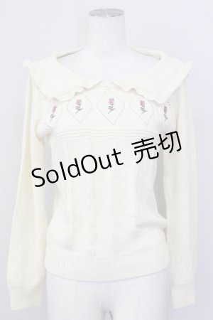 画像: Fi.n.t / 刺繍入りセーラーカラーニットトップス  アイボリー T-25-03-30-008-CA-TO-SA-ZT