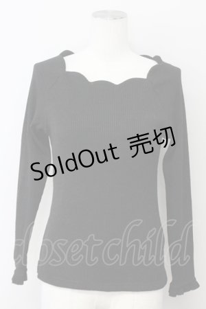 画像: 【SALE】F&A / スカラップ長袖ニット  ブラック T-25-03-30-017-LO-TO-SA-ZT090