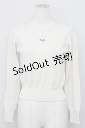 画像: F&A / ミニバラ付長袖ニット  オフホワイト T-25-03-31-010-LO-TO-SA-ZT