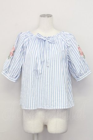 画像: F&A / ストライプバラ刺繍ブラウス  ブルーストライプ T-25-03-31-014-LO-BL-SA-ZT069