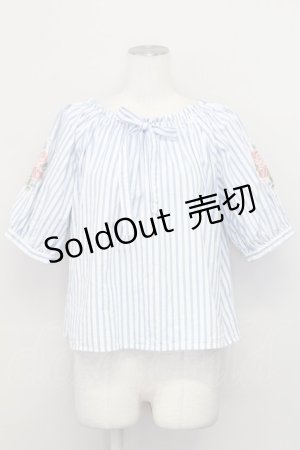 画像: 【SALE】F&A / ストライプバラ刺繍ブラウス  ブルーストライプ T-25-03-31-014-LO-BL-SA-ZT069