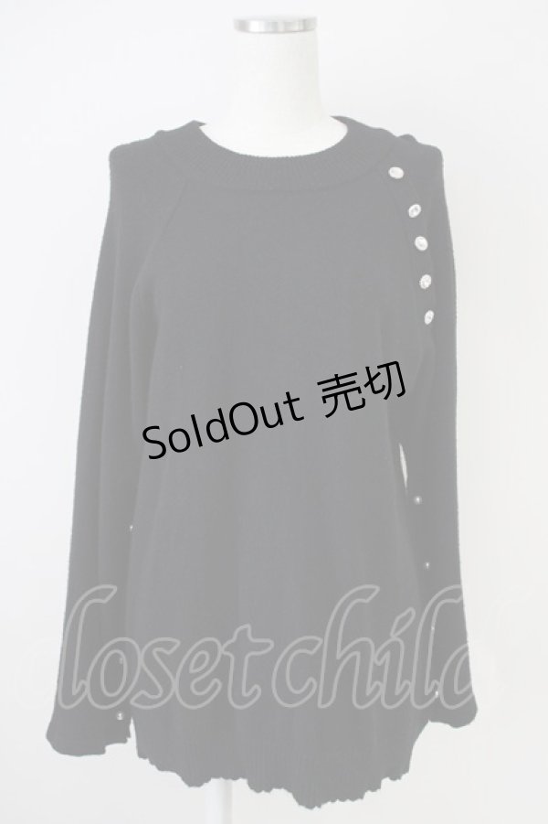 画像1: axes femme / アソート釦付スリット袖ニット  黒 T-25-04-21-018-AX-TO-SA-ZI (1)