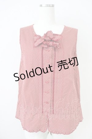 画像: KETTY / リボンピンタックドットノースリーブブラウス  赤Ｘ白 T-25-04-21-012-EL-BL-SA-ZI