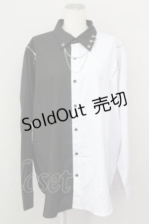 画像: THICC / 肩ZIPシャツ  黒Ｘ白 T-25-04-23-006-LO-BL-SA-ZT
