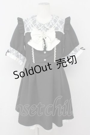画像: DearMyLove / レース重ねパールリボンお嬢様ワンピース LL 黒Ｘ白 T-25-04-23-011-EL-OP-SA-ZT