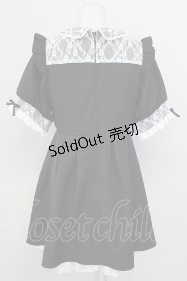 画像2: DearMyLove / レース重ねパールリボンお嬢様ワンピース LL 黒Ｘ白 T-25-04-23-011-EL-OP-SA-ZI (2)