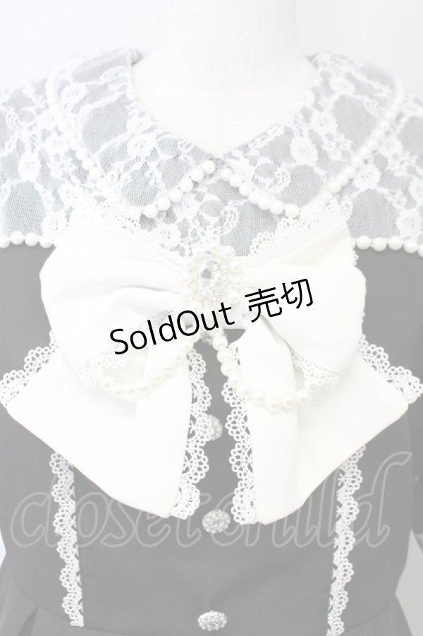 画像4: DearMyLove / レース重ねパールリボンお嬢様ワンピース LL 黒Ｘ白 T-25-04-23-011-EL-OP-SA-ZI (4)