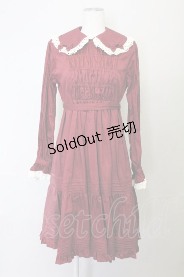 画像7: metamorphose / シャーリング長袖ワンピース  エンジ T-25-04-23-001-ME-OP-SA-ZI (7)