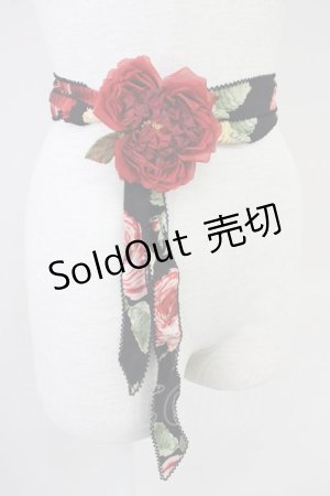 画像: WONDERFUL WORLD / バラコサージュ付きサッシュベルト  ブラック×レッド T-25-04-25-002-LO-ZA-SA-ZT