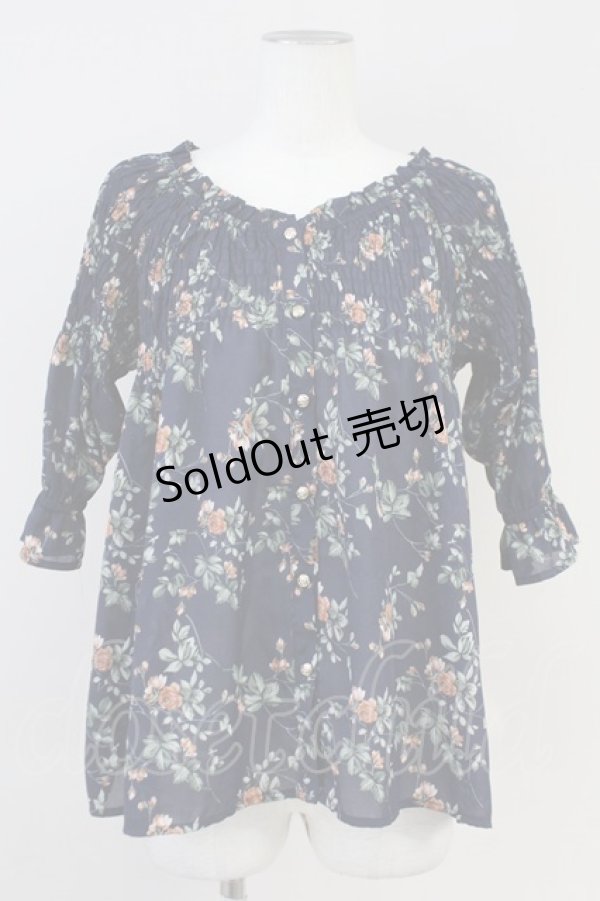 画像1: axes femme POETIQUE / ドロップショルダーフリルブラウス  ネイビー T-25-05-16-005-AX-BL-SA-ZI (1)