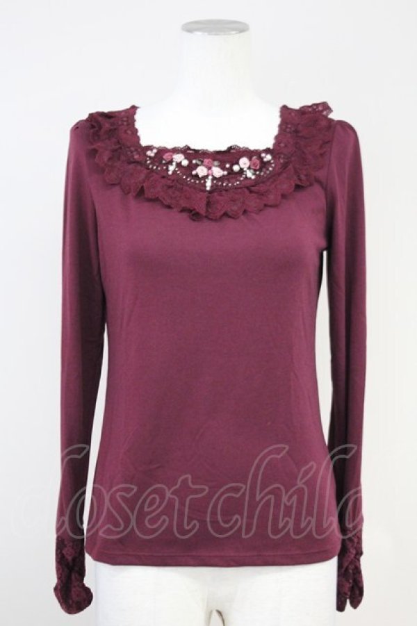 画像1: axes femme / 巻き薔薇カットソー  ボルドー T-25-05-16-014-AX-TO-SA-ZT (1)
