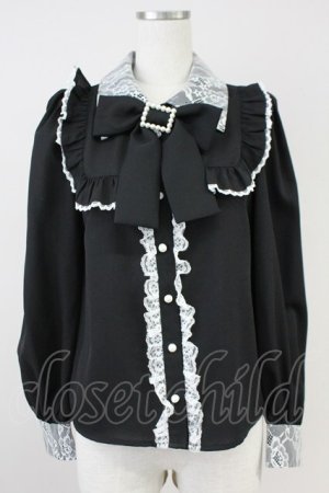 画像: Ank Rouge / ヨークフリル配色ブラウス M ブラック T-25-05-23-005-CA-BL-SA-ZT