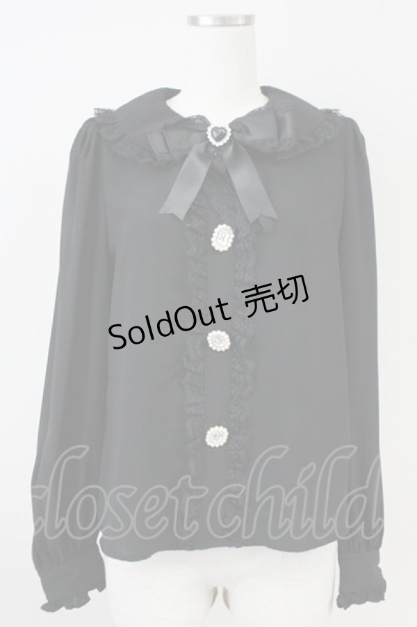 画像1: Ank Rouge / ラッセルレース&ビジューボタンブラウス M ブラック T-25-05-23-007-CA-BL-SA-ZT370 (1)