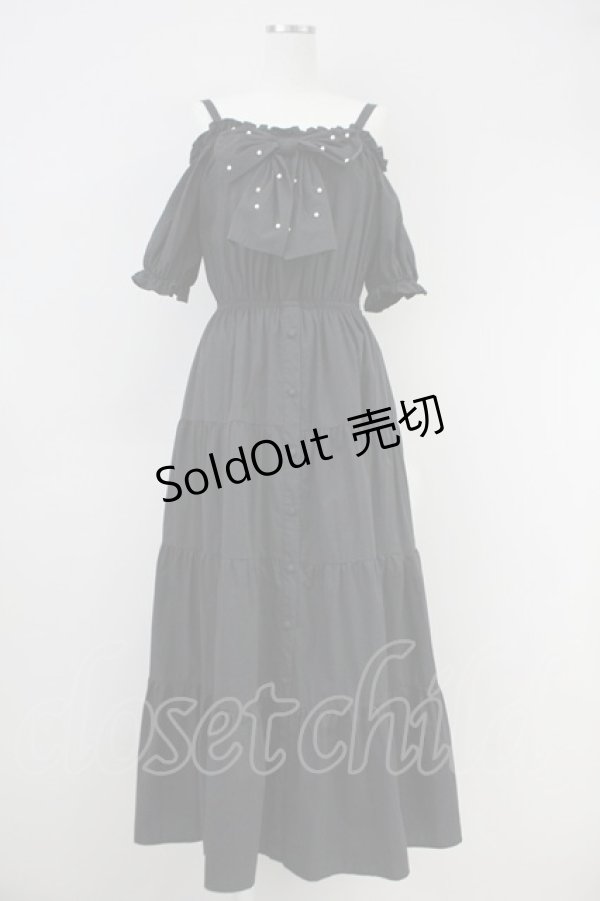 画像1: 【SALE】Ank Rouge / パールリボンティアードロングワンピース M ブラック T-25-05-23-013-CA-OP-SA-ZT094 (1)