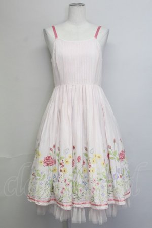 画像: Emily Temple cute / 刺繍風お花プリントジャンパースカート  ピンク T-25-06-06-025-ET-OP-SA-ZT