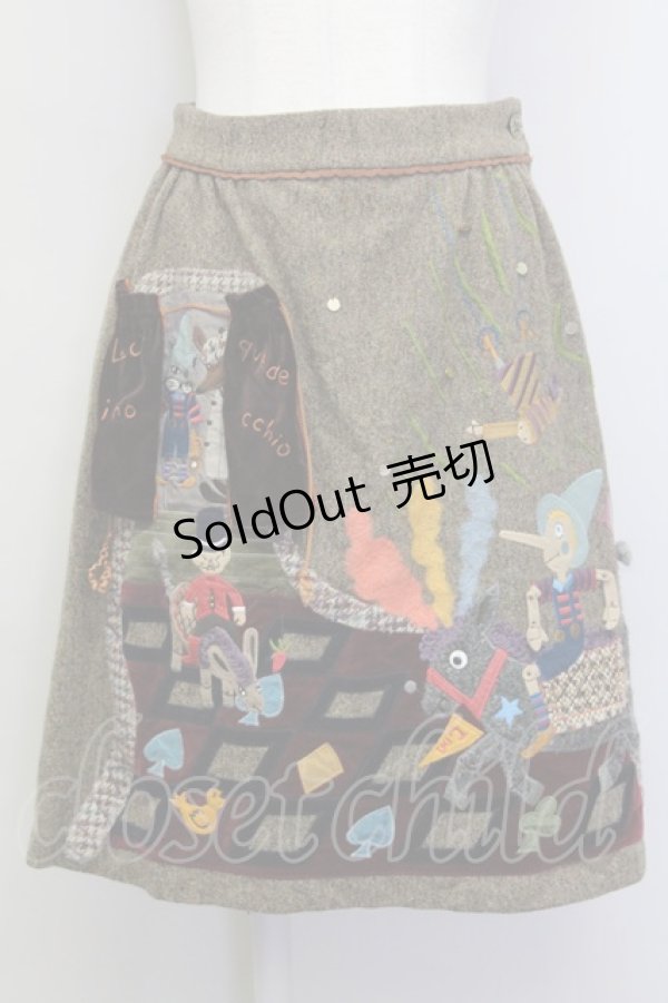 画像1: Jane Marple / ピノキオアップリケスカート M ブラウン T-25-06-06-026-JM-SK-SA-ZT435 (1)