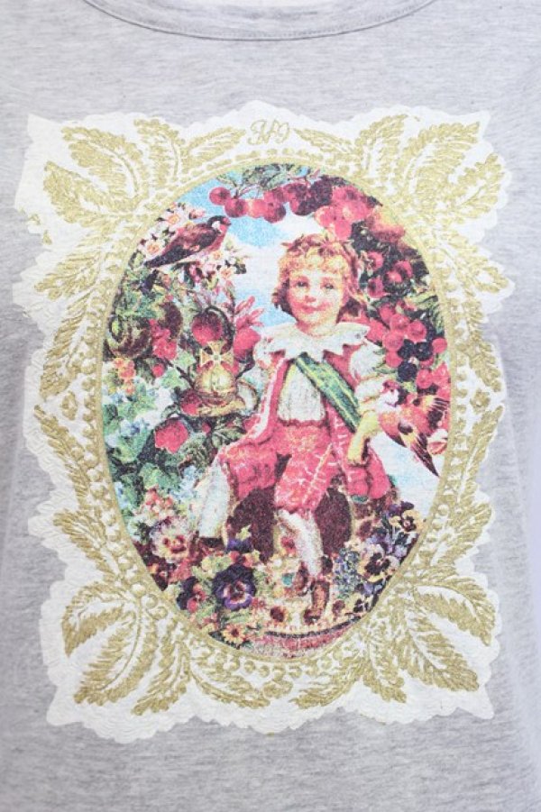 画像3: Jane Marple / 額縁プリントノースリーブカットソー  グレーＸ白 T-25-06-06-011-JM-TO-SA-ZT129 (3)