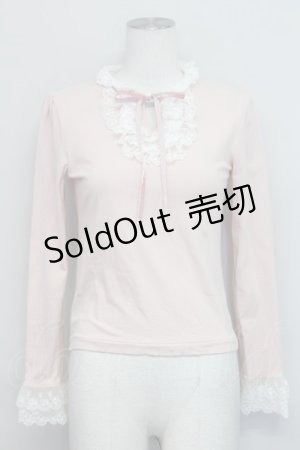 画像: Jane Marple / ハイネックレース別珍リボンカットソー  ピンク T-25-06-06-013-JM-TO-SA-ZT129