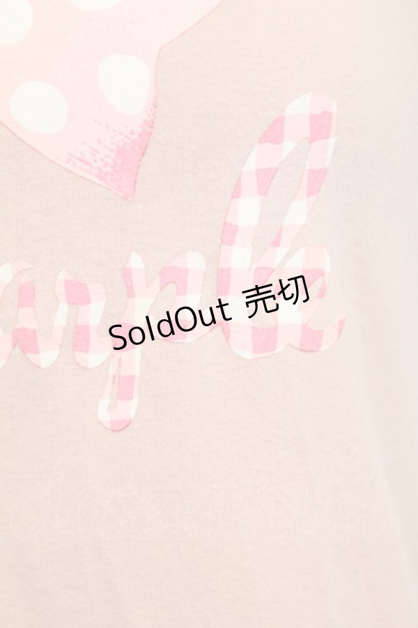 画像3: Jane Marple / ドットリボン&ギンガムロゴ半袖カットソー  ピンクＸ白 T-25-06-06-014-JM-TO-SA-ZT129 (3)