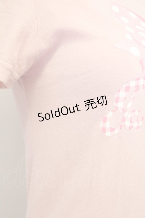 画像4: Jane Marple / ドットリボン&ギンガムロゴ半袖カットソー  ピンクＸ白 T-25-06-06-014-JM-TO-SA-ZT129 (4)