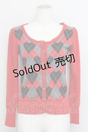 画像: Jane Marple / アーガイルニットカーディガン  赤 T-25-06-06-016-JM-TO-SA-ZT129