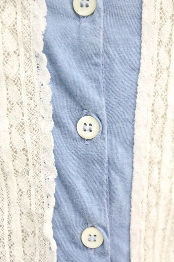 画像4: Jane Marple / フロントレース半袖カットカーディガン  青Ｘ白 T-25-06-09-015-JM-TO-SA-ZT019 (4)